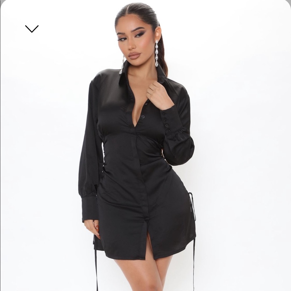Satin shirt dress- black